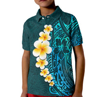 Turquosie Polynesia Kid Polo Shirt Plumeria Tropical Leaves With Galaxy Polynesian Art - Wonder Print Shop