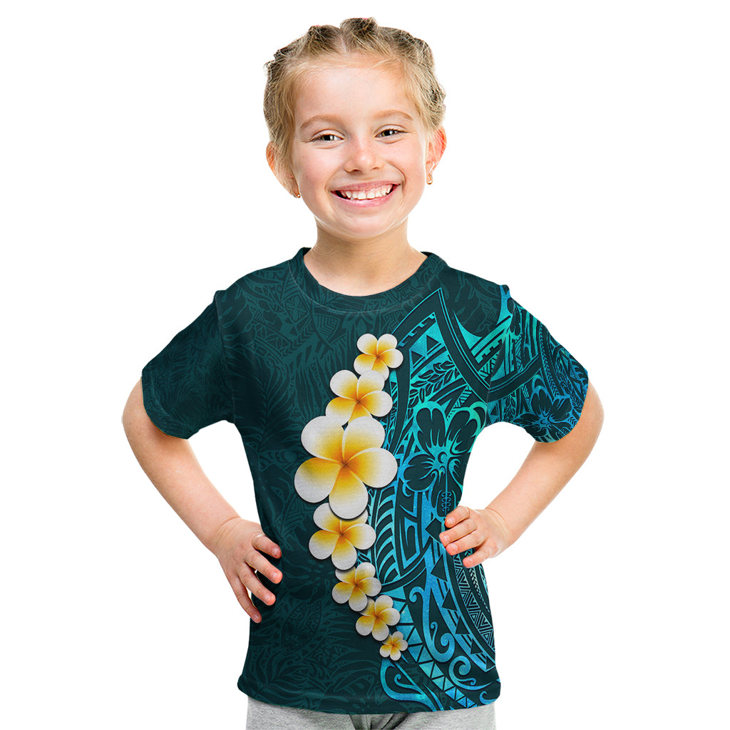 Turquosie Polynesia Kid T Shirt Plumeria Tropical Leaves With Galaxy Polynesian Art - Wonder Print Shop