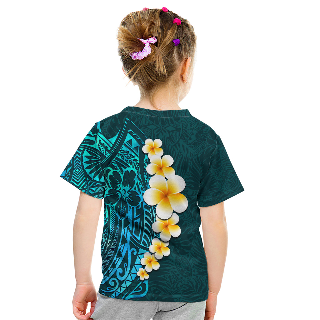 Turquosie Polynesia Kid T Shirt Plumeria Tropical Leaves With Galaxy Polynesian Art - Wonder Print Shop