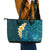 Turquosie Polynesia Leather Tote Bag Plumeria Tropical Leaves With Galaxy Polynesian Art - Wonder Print Shop