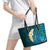 Turquosie Polynesia Leather Tote Bag Plumeria Tropical Leaves With Galaxy Polynesian Art - Wonder Print Shop