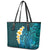 Turquosie Polynesia Leather Tote Bag Plumeria Tropical Leaves With Galaxy Polynesian Art - Wonder Print Shop