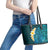 Turquosie Polynesia Leather Tote Bag Plumeria Tropical Leaves With Galaxy Polynesian Art - Wonder Print Shop