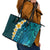 Turquosie Polynesia Leather Tote Bag Plumeria Tropical Leaves With Galaxy Polynesian Art - Wonder Print Shop