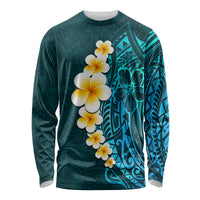 Turquosie Polynesia Long Sleeve Shirt Plumeria Tropical Leaves With Galaxy Polynesian Art - Wonder Print Shop
