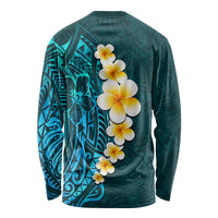 Turquosie Polynesia Long Sleeve Shirt Plumeria Tropical Leaves With Galaxy Polynesian Art - Wonder Print Shop
