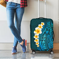 Turquosie Polynesia Luggage Cover Plumeria Tropical Leaves With Galaxy Polynesian Art - Wonder Print Shop