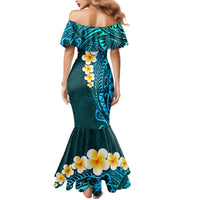 Turquosie Polynesia Mermaid Dress Plumeria Tropical Leaves With Galaxy Polynesian Art - Wonder Print Shop