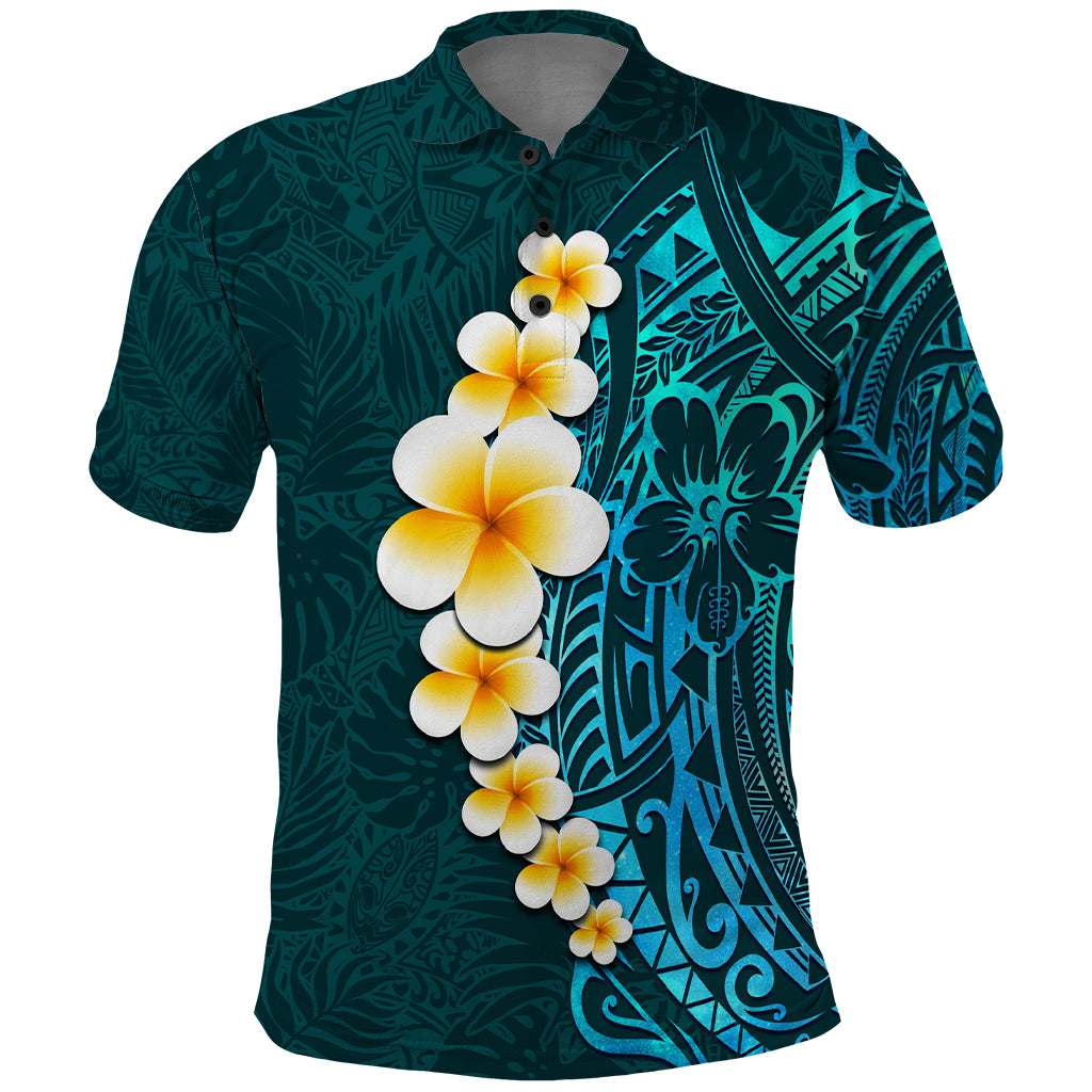 Turquosie Polynesia Polo Shirt Plumeria Tropical Leaves With Galaxy Polynesian Art - Wonder Print Shop
