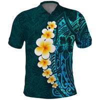 Turquosie Polynesia Polo Shirt Plumeria Tropical Leaves With Galaxy Polynesian Art - Wonder Print Shop