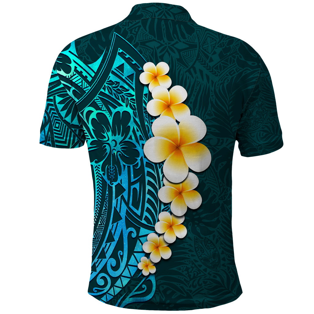 Turquosie Polynesia Polo Shirt Plumeria Tropical Leaves With Galaxy Polynesian Art - Wonder Print Shop