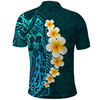 Turquosie Polynesia Polo Shirt Plumeria Tropical Leaves With Galaxy Polynesian Art - Wonder Print Shop