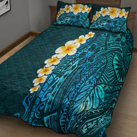 Turquosie Polynesia Quilt Bed Set Plumeria Tropical Leaves With Galaxy Polynesian Art - Wonder Print Shop