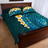 Turquosie Polynesia Quilt Bed Set Plumeria Tropical Leaves With Galaxy Polynesian Art - Wonder Print Shop