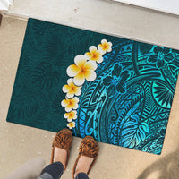 Turquosie Polynesia Rubber Doormat Plumeria Tropical Leaves With Galaxy Polynesian Art - Wonder Print Shop
