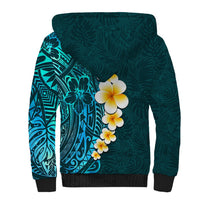 Turquosie Polynesia Sherpa Hoodie Plumeria Tropical Leaves With Galaxy Polynesian Art - Wonder Print Shop