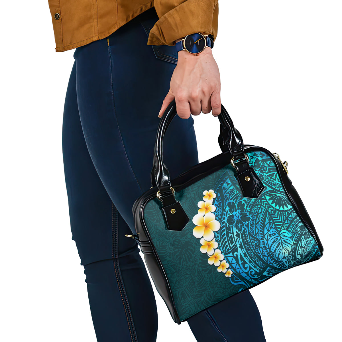turquosie-polynesia-shoulder-handbag-plumeria-tropical-leaves-with-galaxy-polynesian-art