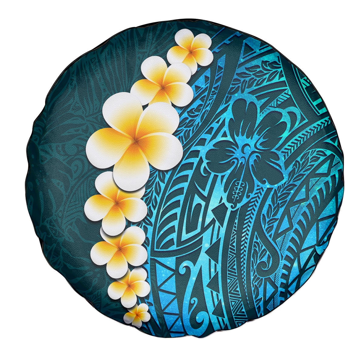 Turquosie Polynesia Spare Tire Cover Plumeria Tropical Leaves With Galaxy Polynesian Art - Wonder Print Shop