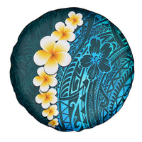 Turquosie Polynesia Spare Tire Cover Plumeria Tropical Leaves With Galaxy Polynesian Art - Wonder Print Shop