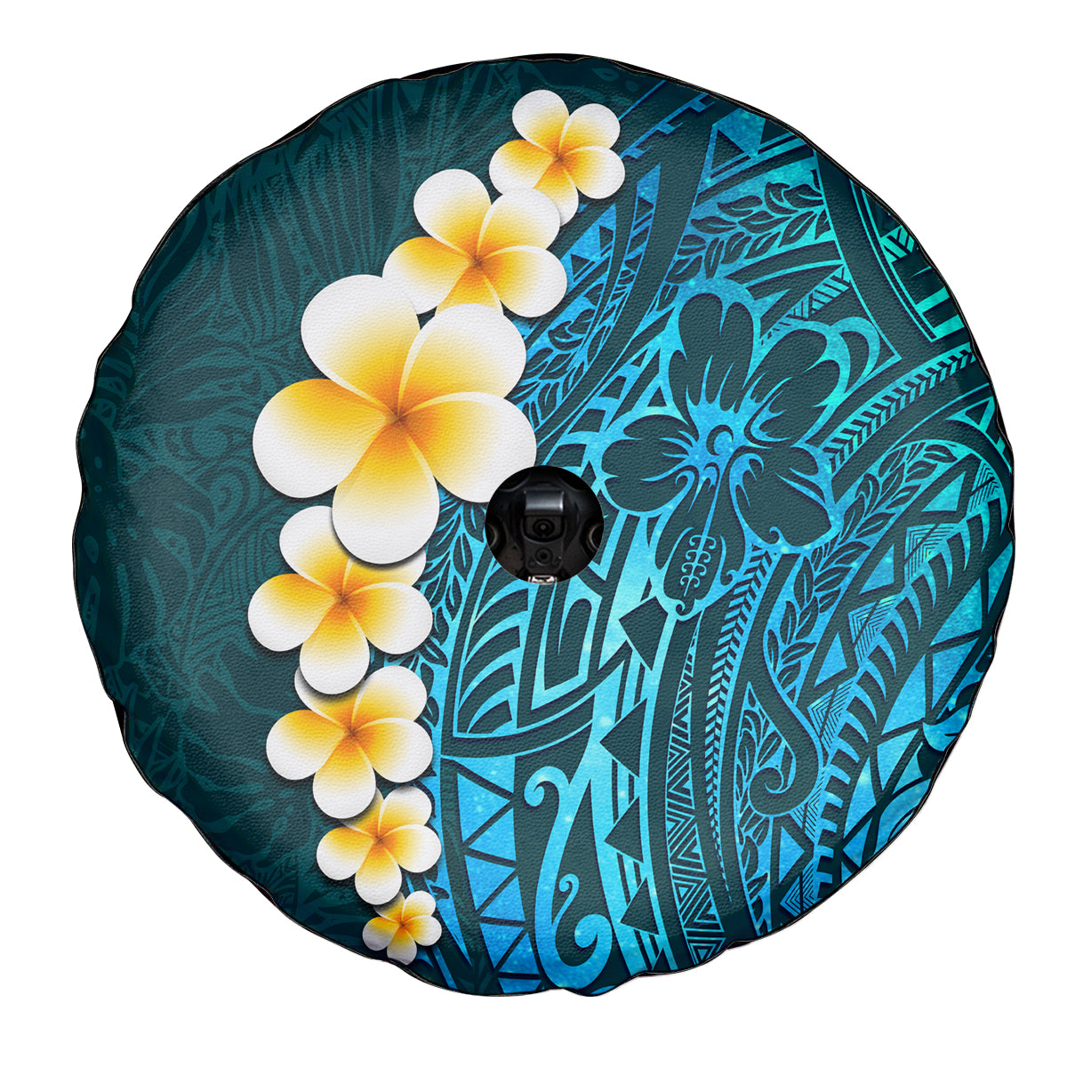 Turquosie Polynesia Spare Tire Cover Plumeria Tropical Leaves With Galaxy Polynesian Art - Wonder Print Shop