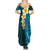 Turquosie Polynesia Summer Maxi Dress Plumeria Tropical Leaves With Galaxy Polynesian Art - Wonder Print Shop