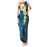 Turquosie Polynesia Tank Maxi Dress Plumeria Tropical Leaves With Galaxy Polynesian Art - Wonder Print Shop