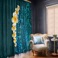 Turquosie Polynesia Window Curtain Plumeria Tropical Leaves With Galaxy Polynesian Art - Wonder Print Shop
