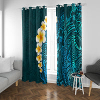 Turquosie Polynesia Window Curtain Plumeria Tropical Leaves With Galaxy Polynesian Art - Wonder Print Shop