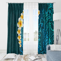 Turquosie Polynesia Window Curtain Plumeria Tropical Leaves With Galaxy Polynesian Art - Wonder Print Shop