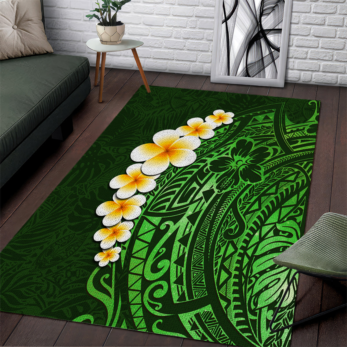 Green Polynesia Area Rug Plumeria Tropical Leaves With Galaxy Polynesian Art - Wonder Print Shop