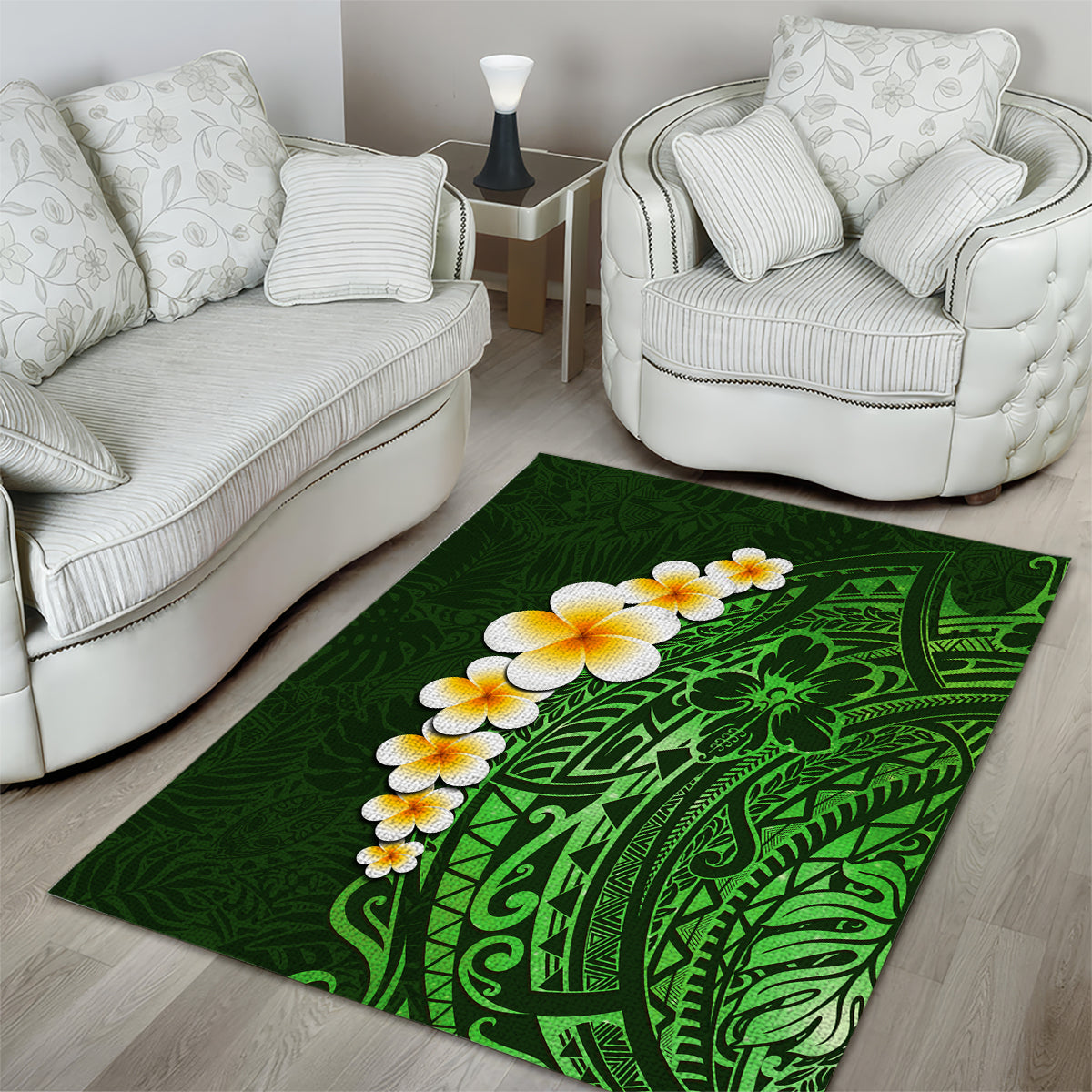 Green Polynesia Area Rug Plumeria Tropical Leaves With Galaxy Polynesian Art - Wonder Print Shop