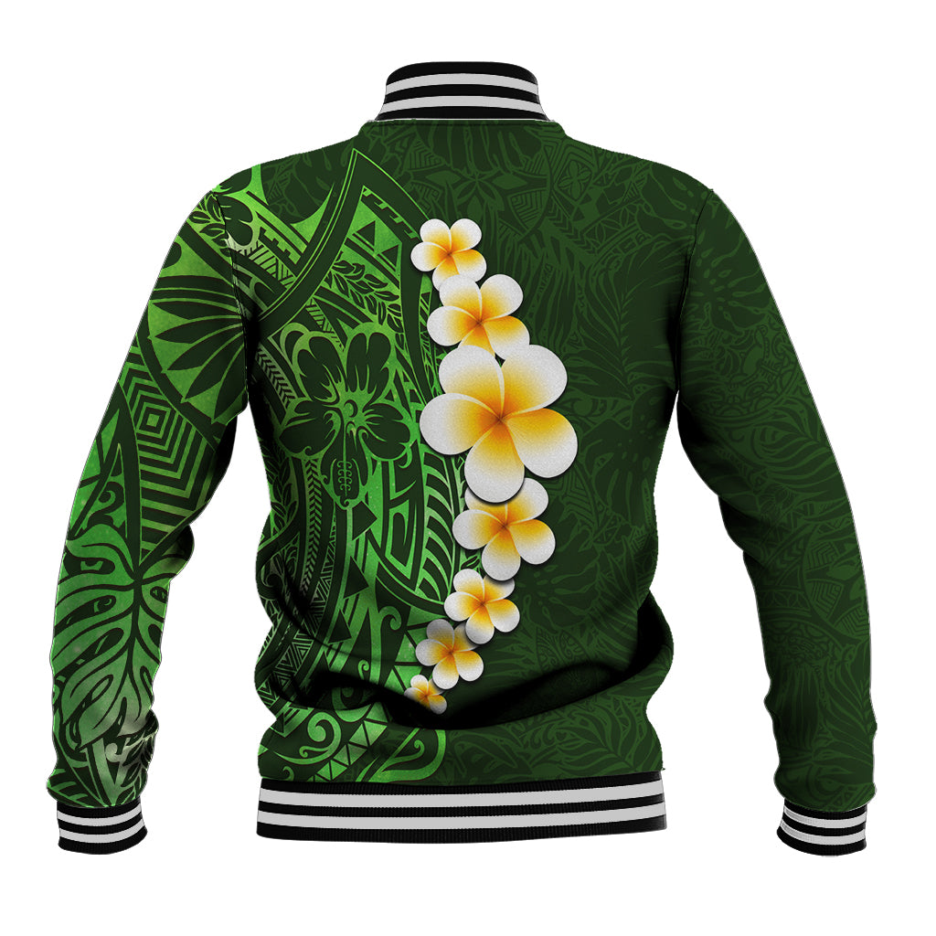 Green Polynesia Baseball Jacket Plumeria Tropical Leaves With Galaxy Polynesian Art - Wonder Print Shop
