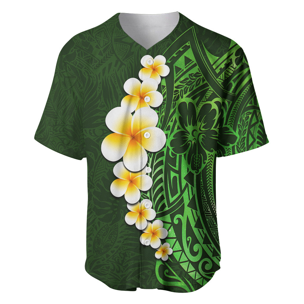 Green Polynesia Baseball Jersey Plumeria Tropical Leaves With Galaxy Polynesian Art - Wonder Print Shop