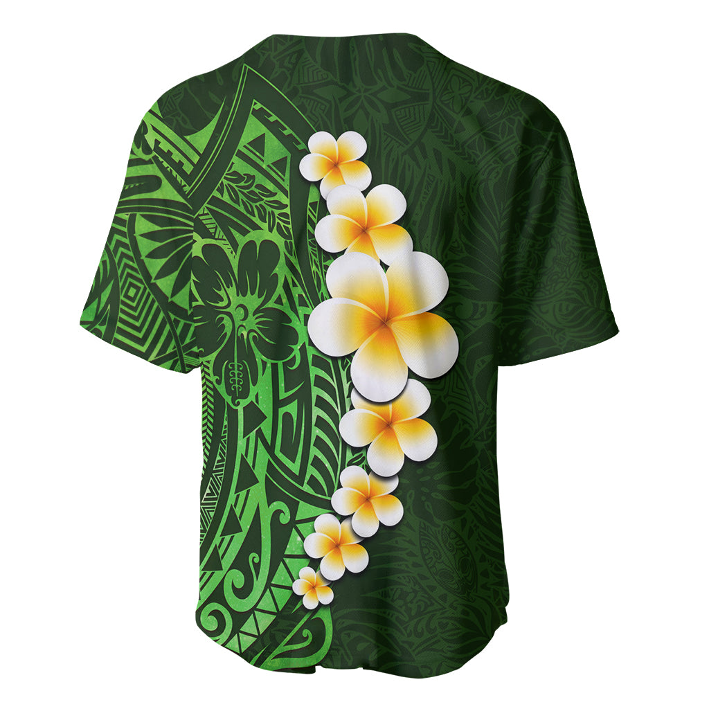 Green Polynesia Baseball Jersey Plumeria Tropical Leaves With Galaxy Polynesian Art - Wonder Print Shop