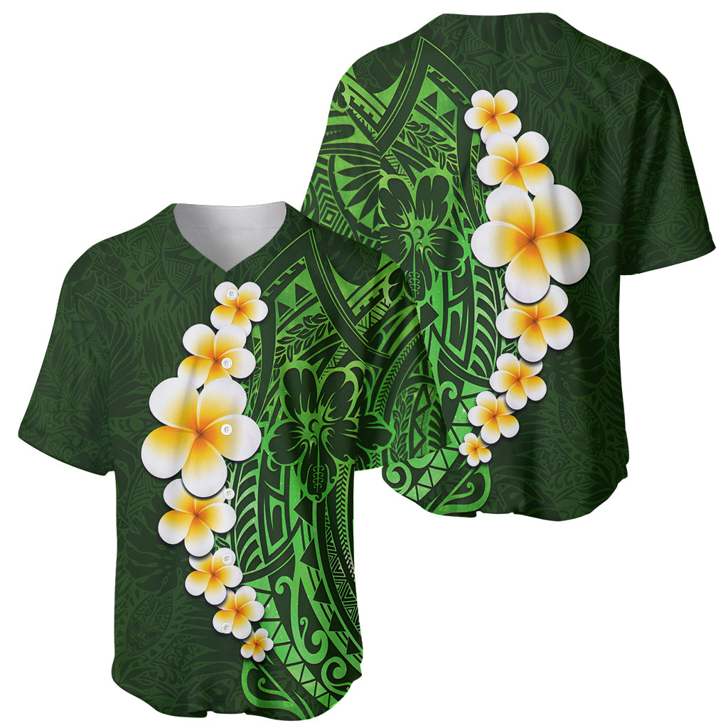 Green Polynesia Baseball Jersey Plumeria Tropical Leaves With Galaxy Polynesian Art - Wonder Print Shop