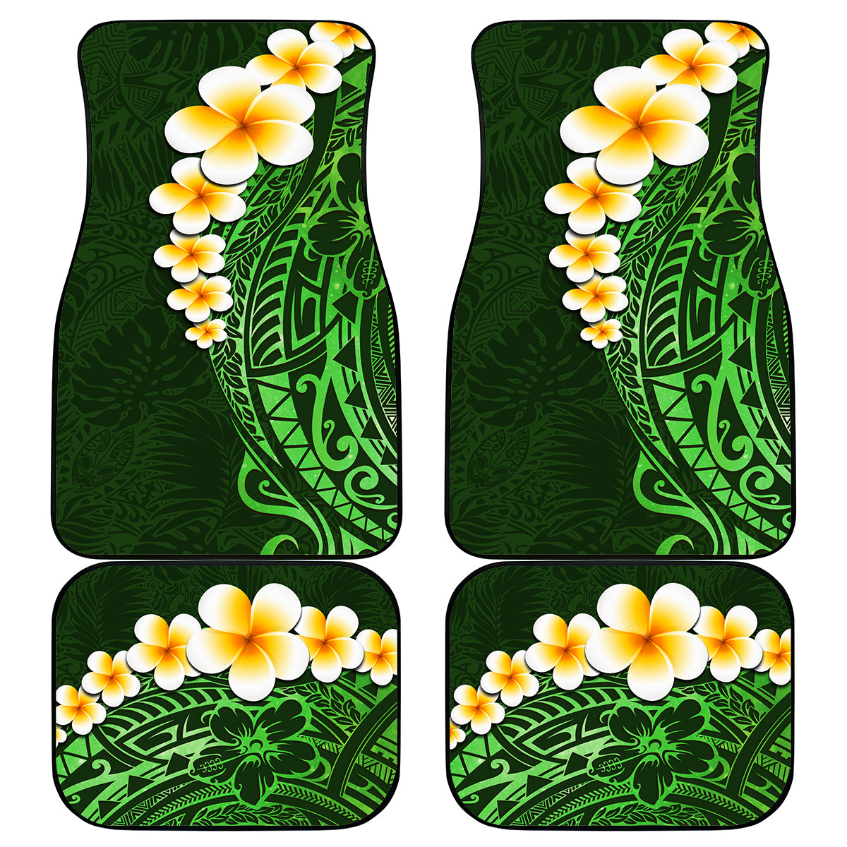 Green Polynesia Car Mats Plumeria Tropical Leaves With Galaxy Polynesian Art - Wonder Print Shop