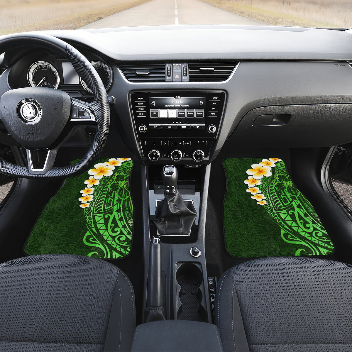 Green Polynesia Car Mats Plumeria Tropical Leaves With Galaxy Polynesian Art - Wonder Print Shop