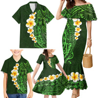 Green Polynesia Family Matching Mermaid Dress and Hawaiian Shirt Plumeria Tropical Leaves With Galaxy Polynesian Art - Wonder Print Shop
