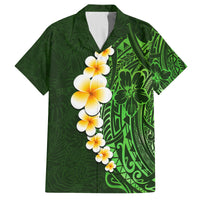 Green Polynesia Family Matching Off Shoulder Long Sleeve Dress and Hawaiian Shirt Plumeria Tropical Leaves With Galaxy Polynesian Art - Wonder Print Shop