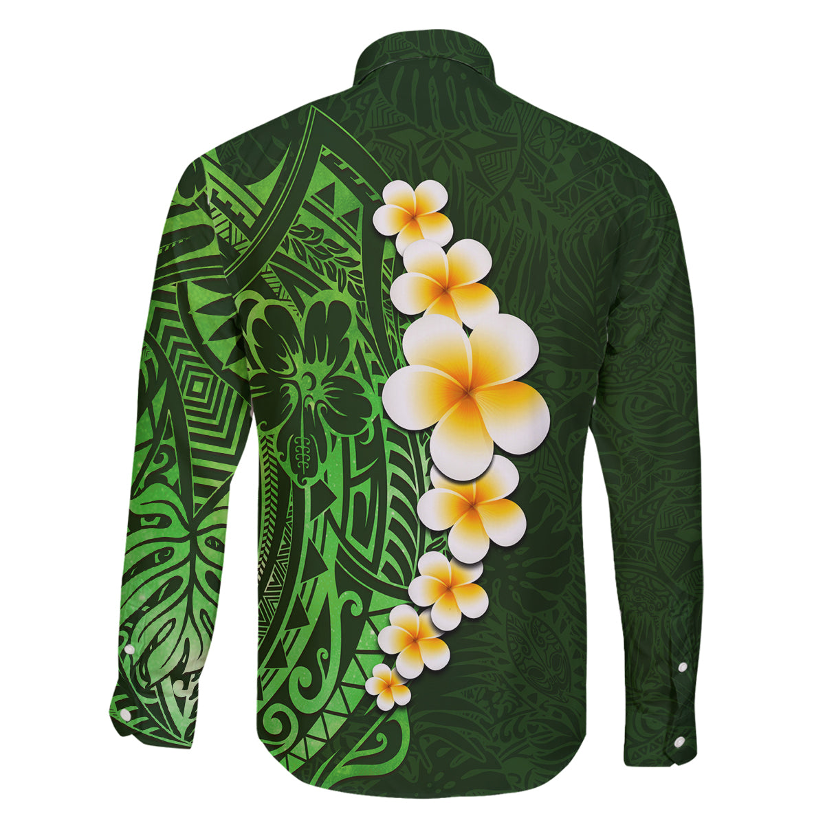 Green Polynesia Family Matching Off Shoulder Long Sleeve Dress and Hawaiian Shirt Plumeria Tropical Leaves With Galaxy Polynesian Art - Wonder Print Shop