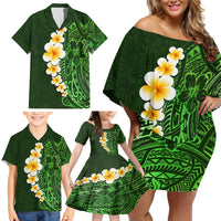Green Polynesia Family Matching Off Shoulder Short Dress and Hawaiian Shirt Plumeria Tropical Leaves With Galaxy Polynesian Art - Wonder Print Shop