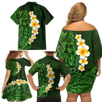 Green Polynesia Family Matching Off Shoulder Short Dress and Hawaiian Shirt Plumeria Tropical Leaves With Galaxy Polynesian Art - Wonder Print Shop
