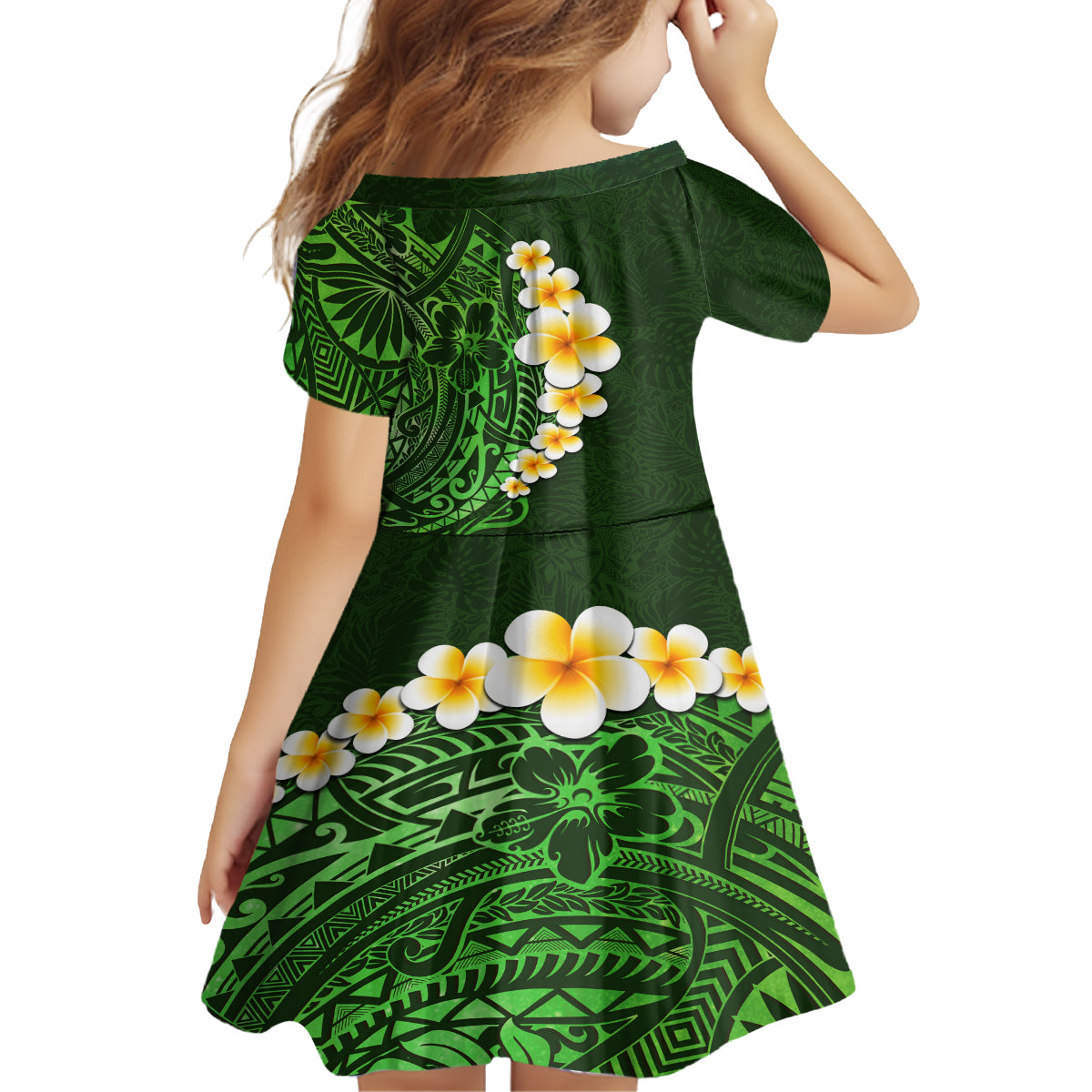 Green Polynesia Family Matching Puletasi Dress and Hawaiian Shirt Plumeria Tropical Leaves With Galaxy Polynesian Art - Wonder Print Shop