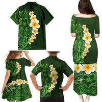 Green Polynesia Family Matching Puletasi Dress and Hawaiian Shirt Plumeria Tropical Leaves With Galaxy Polynesian Art - Wonder Print Shop