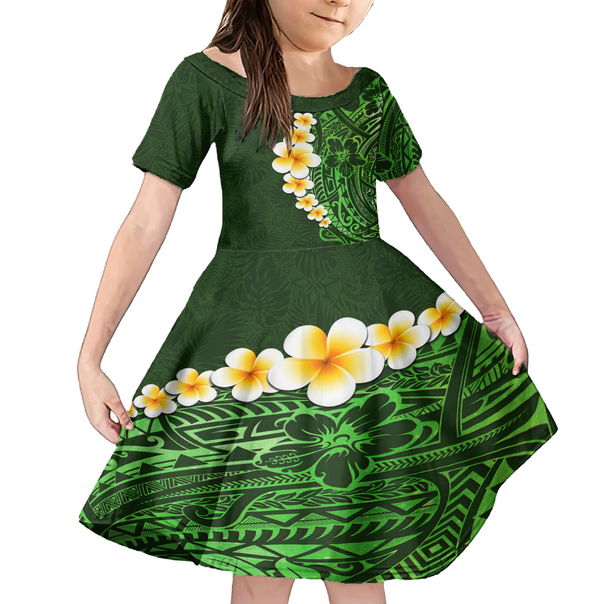 Green Polynesia Family Matching Summer Maxi Dress and Hawaiian Shirt Plumeria Tropical Leaves With Galaxy Polynesian Art - Wonder Print Shop