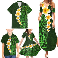 Green Polynesia Family Matching Summer Maxi Dress and Hawaiian Shirt Plumeria Tropical Leaves With Galaxy Polynesian Art - Wonder Print Shop