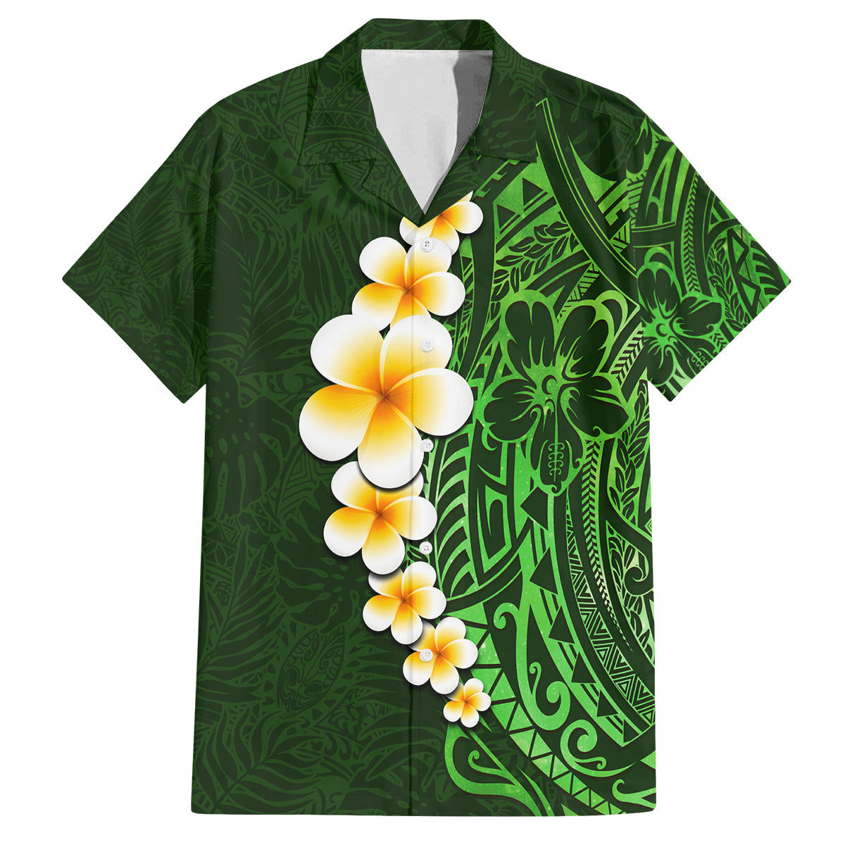 Green Polynesia Family Matching Tank Maxi Dress and Hawaiian Shirt Plumeria Tropical Leaves With Galaxy Polynesian Art - Wonder Print Shop