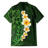 Green Polynesia Family Matching Tank Maxi Dress and Hawaiian Shirt Plumeria Tropical Leaves With Galaxy Polynesian Art - Wonder Print Shop