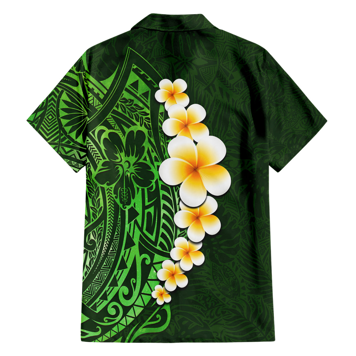 Green Polynesia Hawaiian Shirt Plumeria Tropical Leaves With Galaxy Polynesian Art - Wonder Print Shop