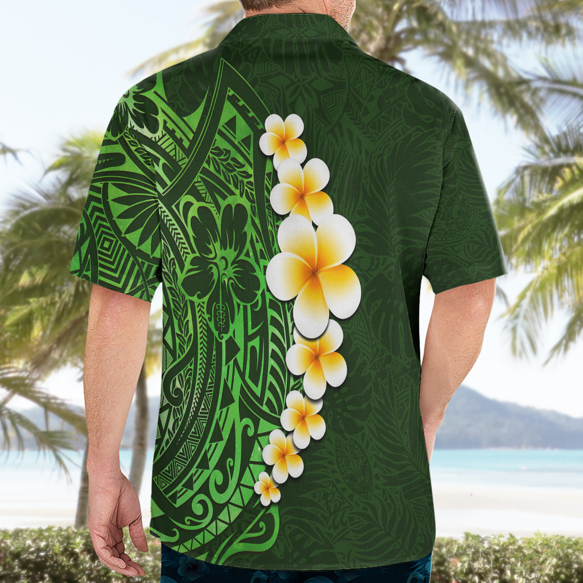 Green Polynesia Hawaiian Shirt Plumeria Tropical Leaves With Galaxy Polynesian Art - Wonder Print Shop